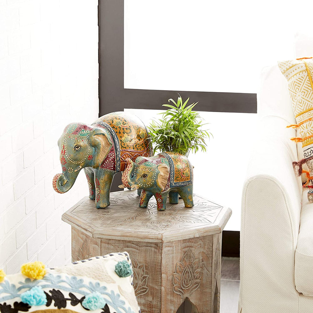 Indian Elephant Figurines Table Set 2 15 X 6 10 Color Transitional Ceramic - Diamond Home USA