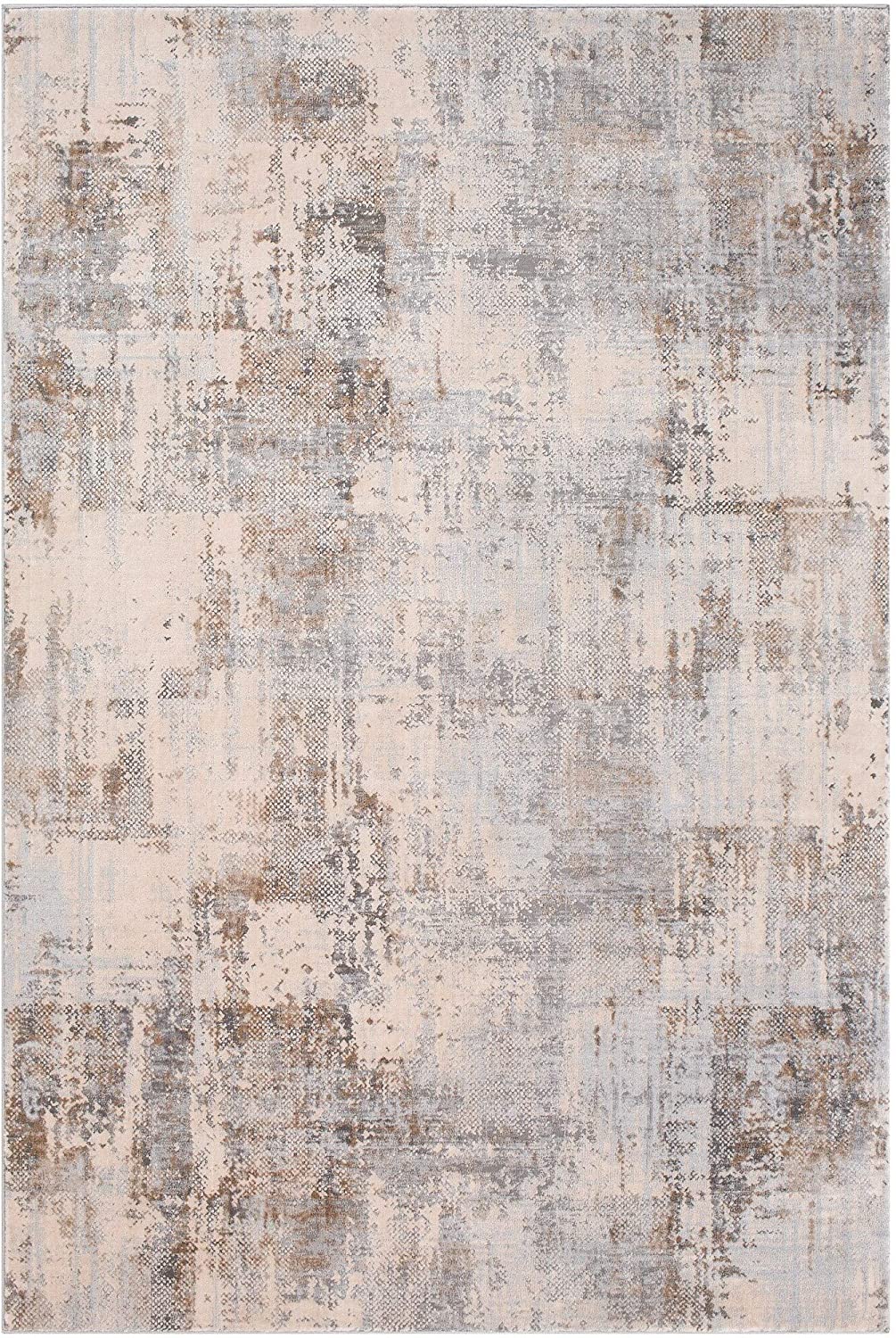 Grey Modern Area Rug 5'3" X 7'3" Brown Ivory Abstract Contemporary Rectangle Polyester Polypropylene Synthetic Latex Free Pet Friendly Stain Resistant