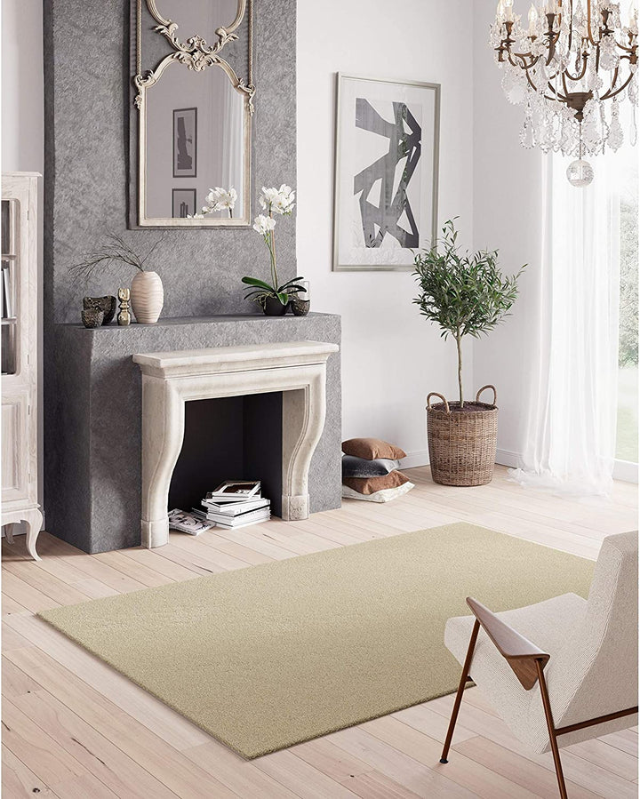 Cream Area Rug 5'3" X 7'6" Ivory Solid Modern Contemporary Rectangle Polyester Latex Free Stain Resistant