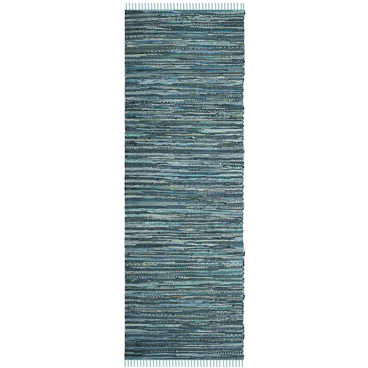 Rag Rug Runner Tassels Teal Turquoise Rags Weave Floor Mat Hallway Kitchen Entryway Trendy Bohemian Theme Indoor Carpet Vibrant Multicolor