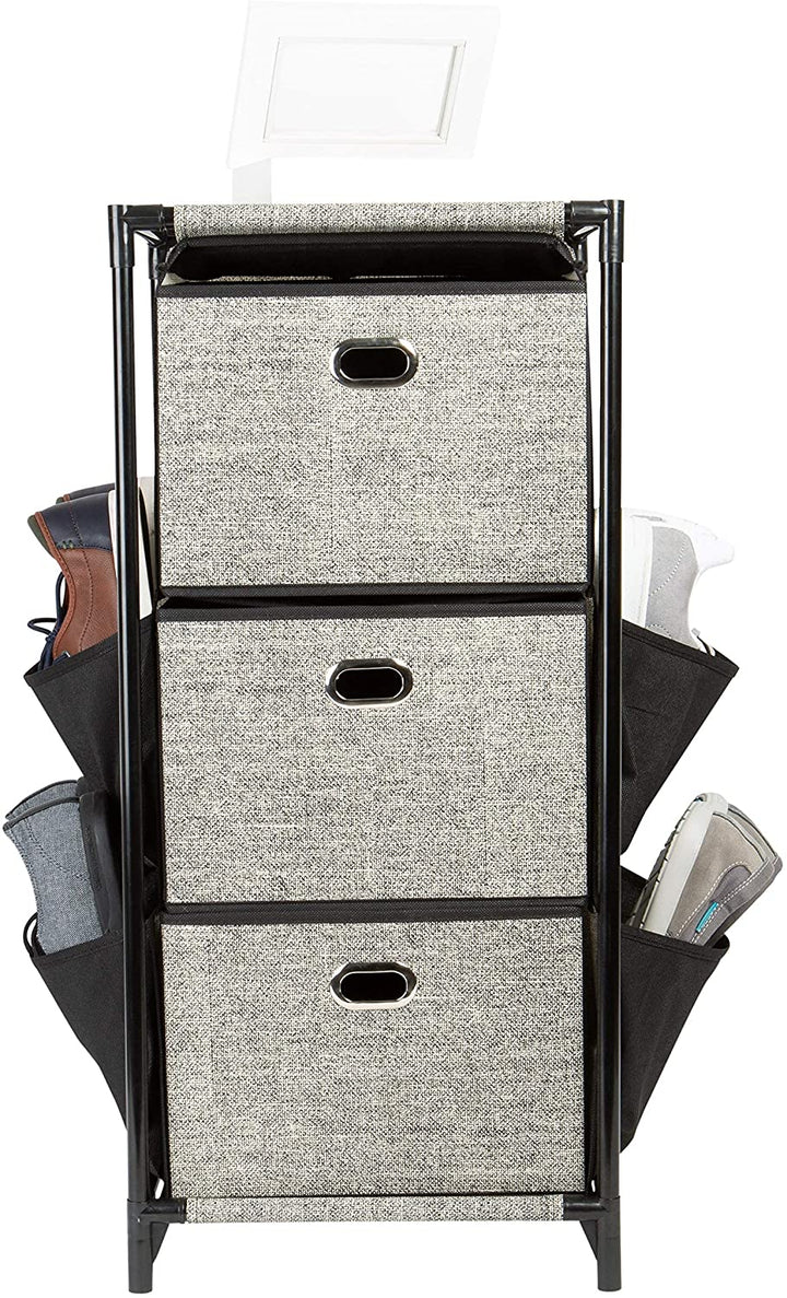 3 Tier Storage Drawers Side Pockets Black 13 4"x 13 8"x 30" Fabric Metal Finish - Diamond Home USA