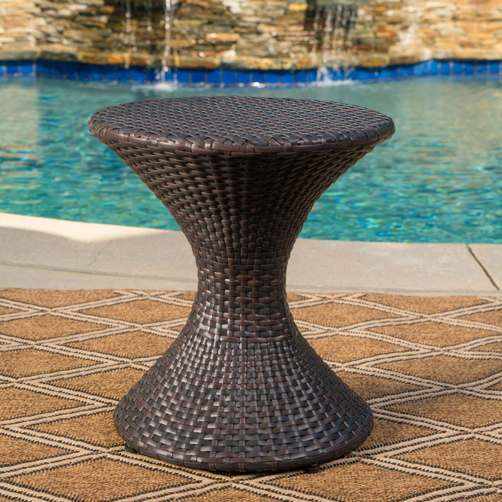 Modern Brown Wicker Hourglass Table End Poolside Patio