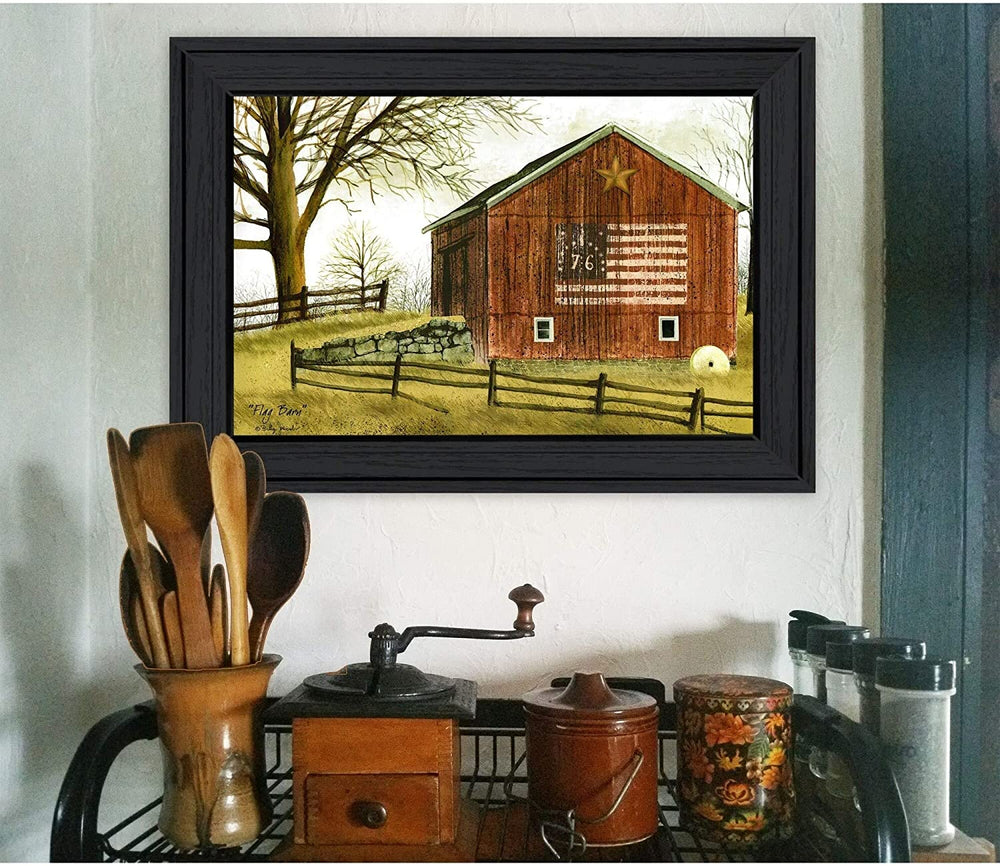 MISC Flag Barn by Billy Ready Hang Framed Black Frame