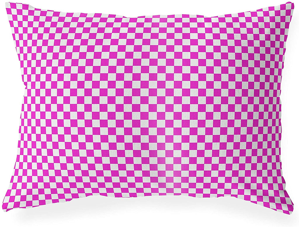 Checker Board Indoor|Outdoor Lumbar Pillow 20x14 Pink Geometric Modern Contemporary Polyester Removable Cover