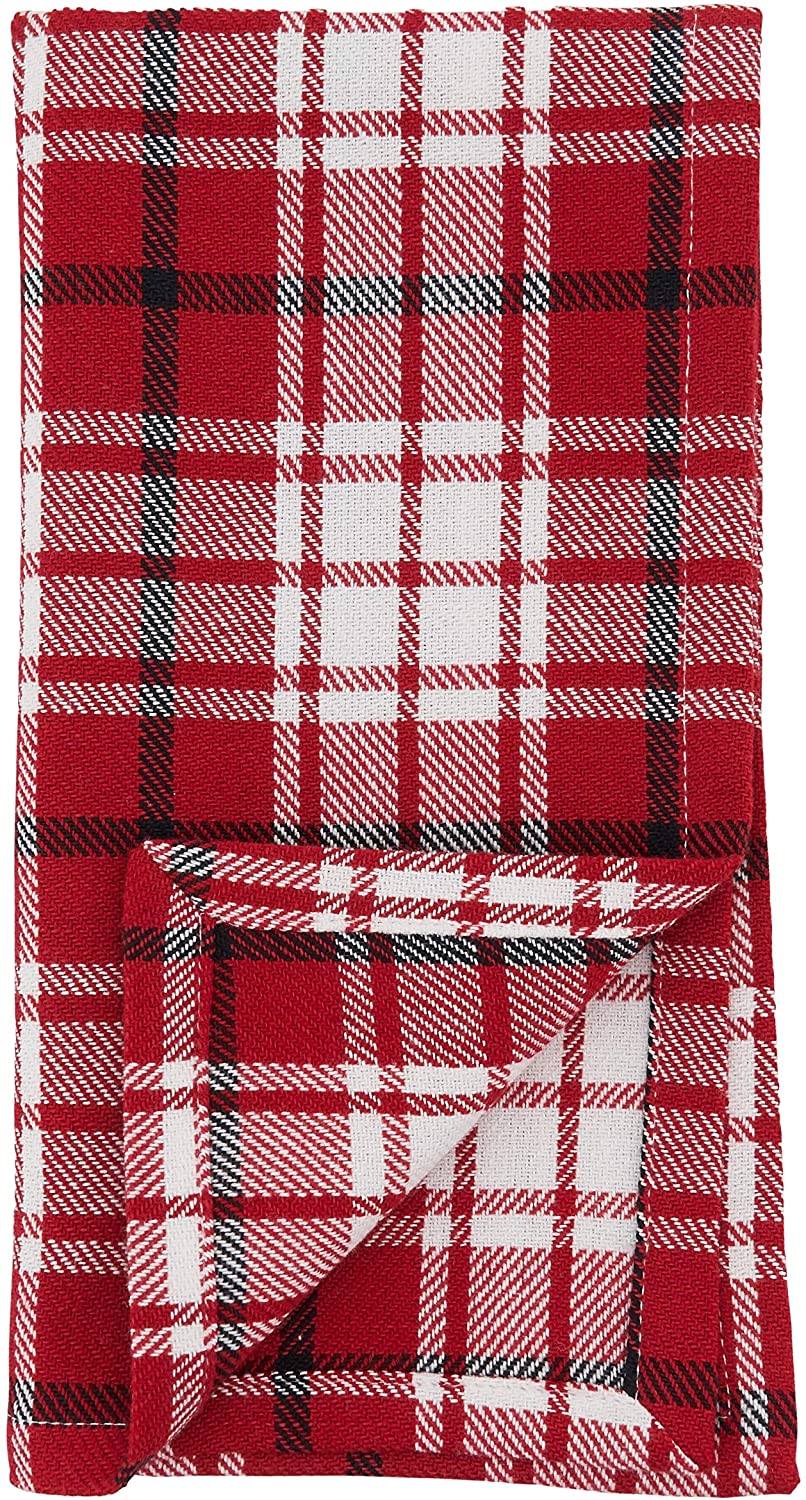 Table Napkins Small Plaid Design (Set 4) Red Square Cotton - Diamond Home USA