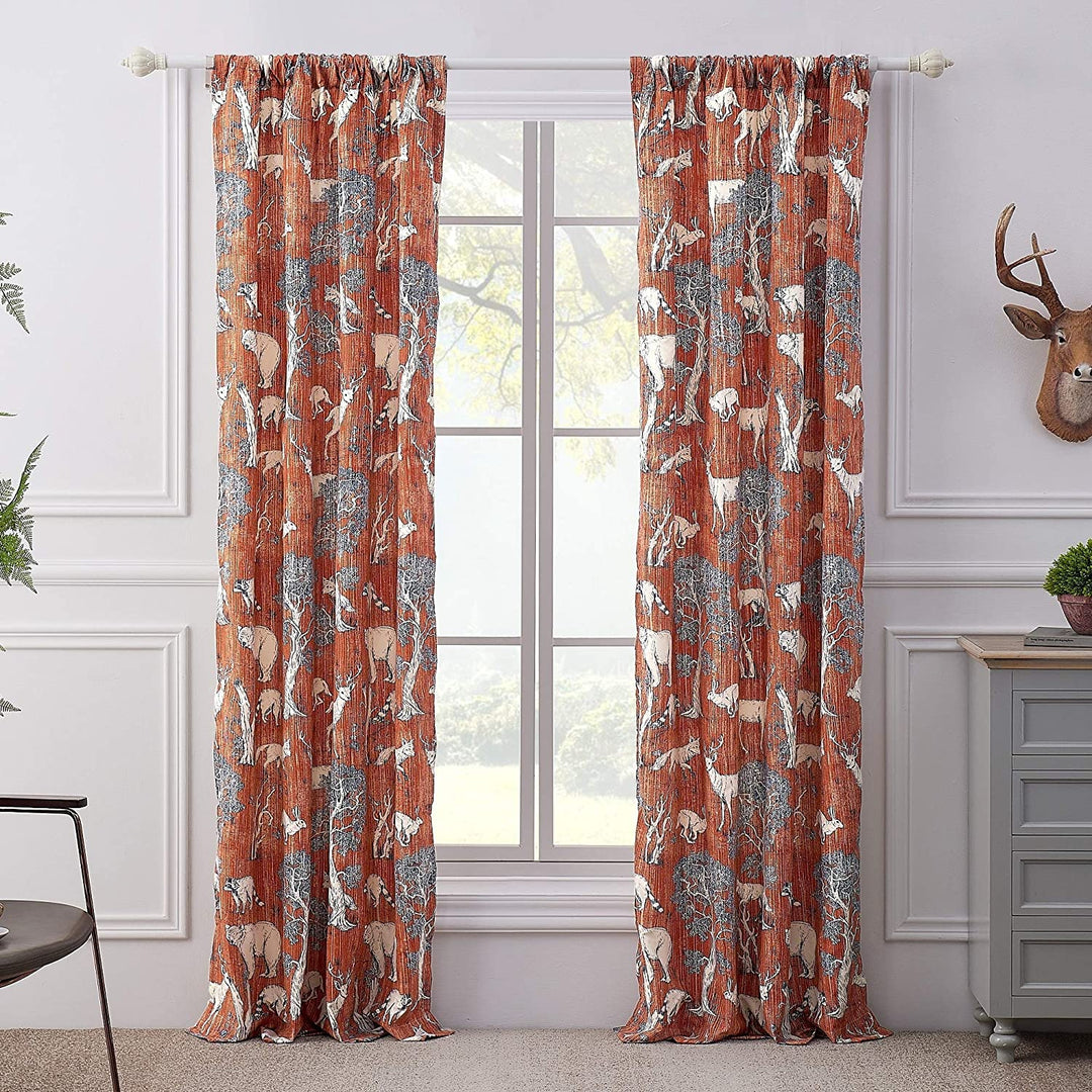 Curtain Panel Pair 84 X Inches Blue Orange Wildlife Bohemian