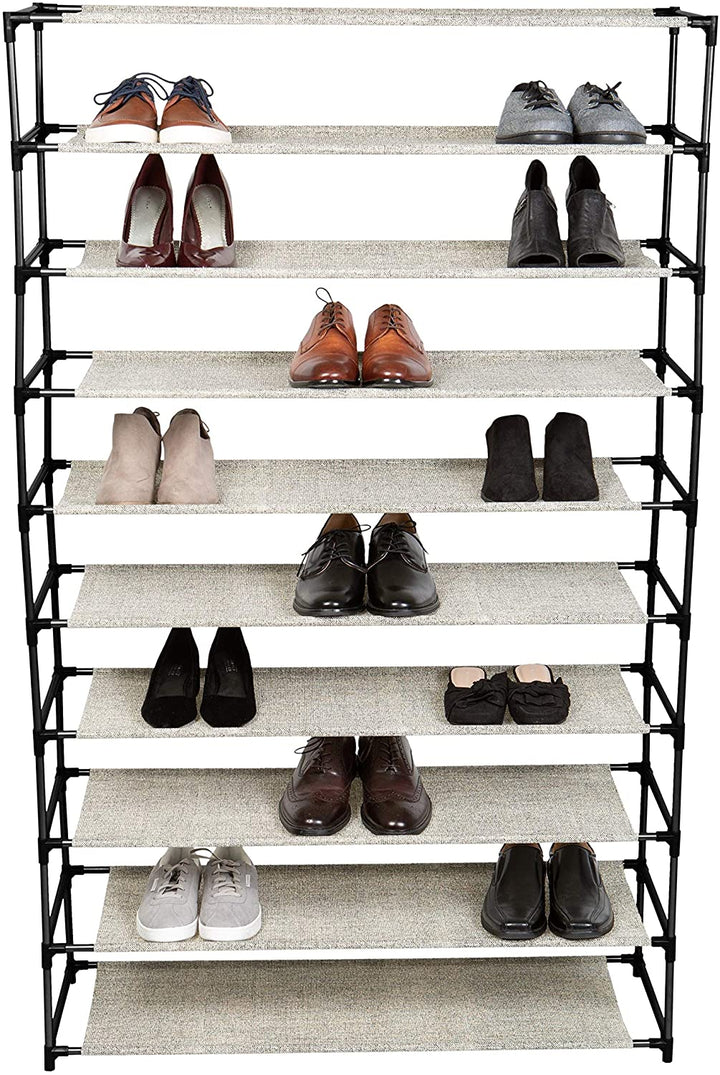 10 Tier 50 Pair Shoe Rack 10 Tier Black Metal Finish - Diamond Home USA