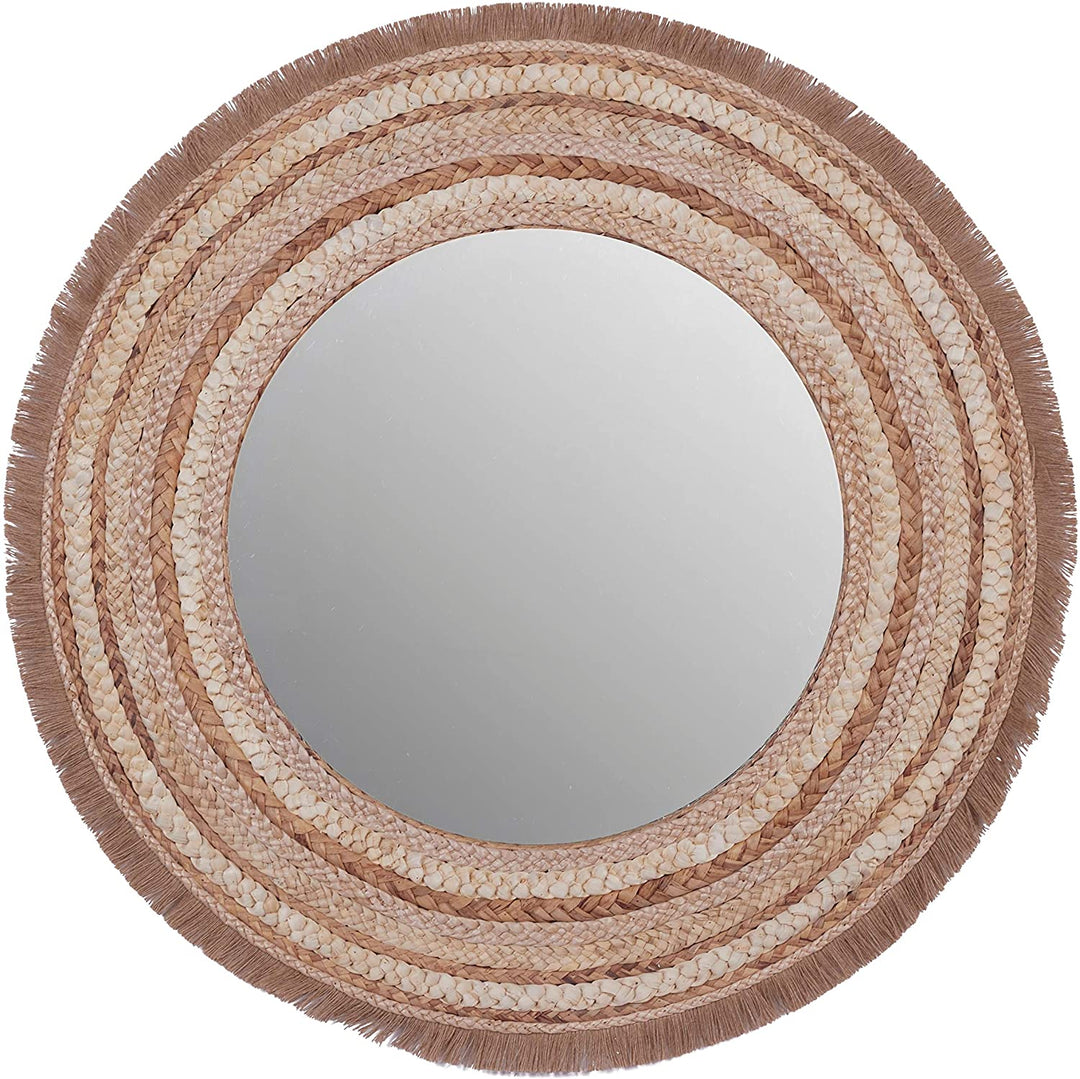 Large Round Wood Wicker Beige Wall Mirror 38" d 38 X 1