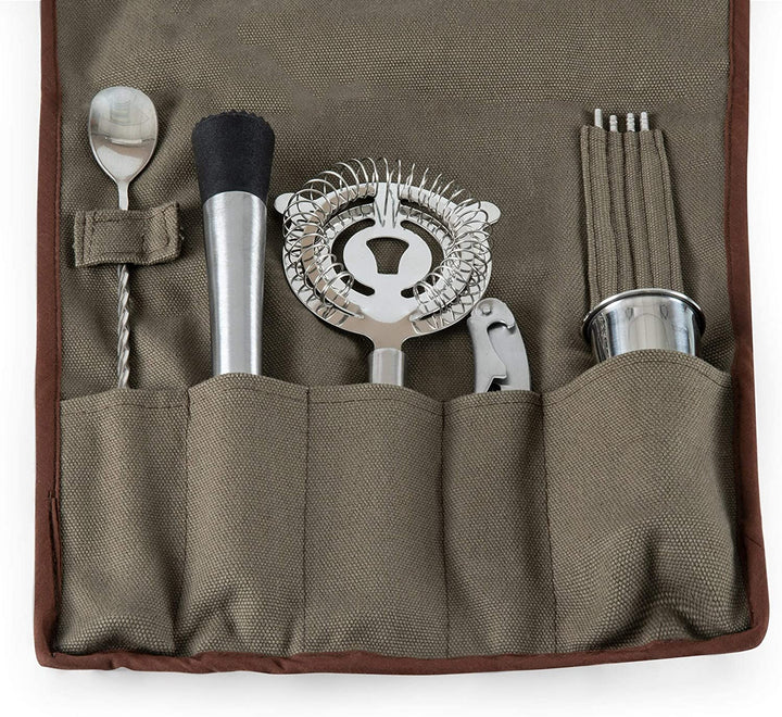 Bar Tool Roll Up Kit (Grey) Grey Stainless Steel 6 Piece - Diamond Home USA