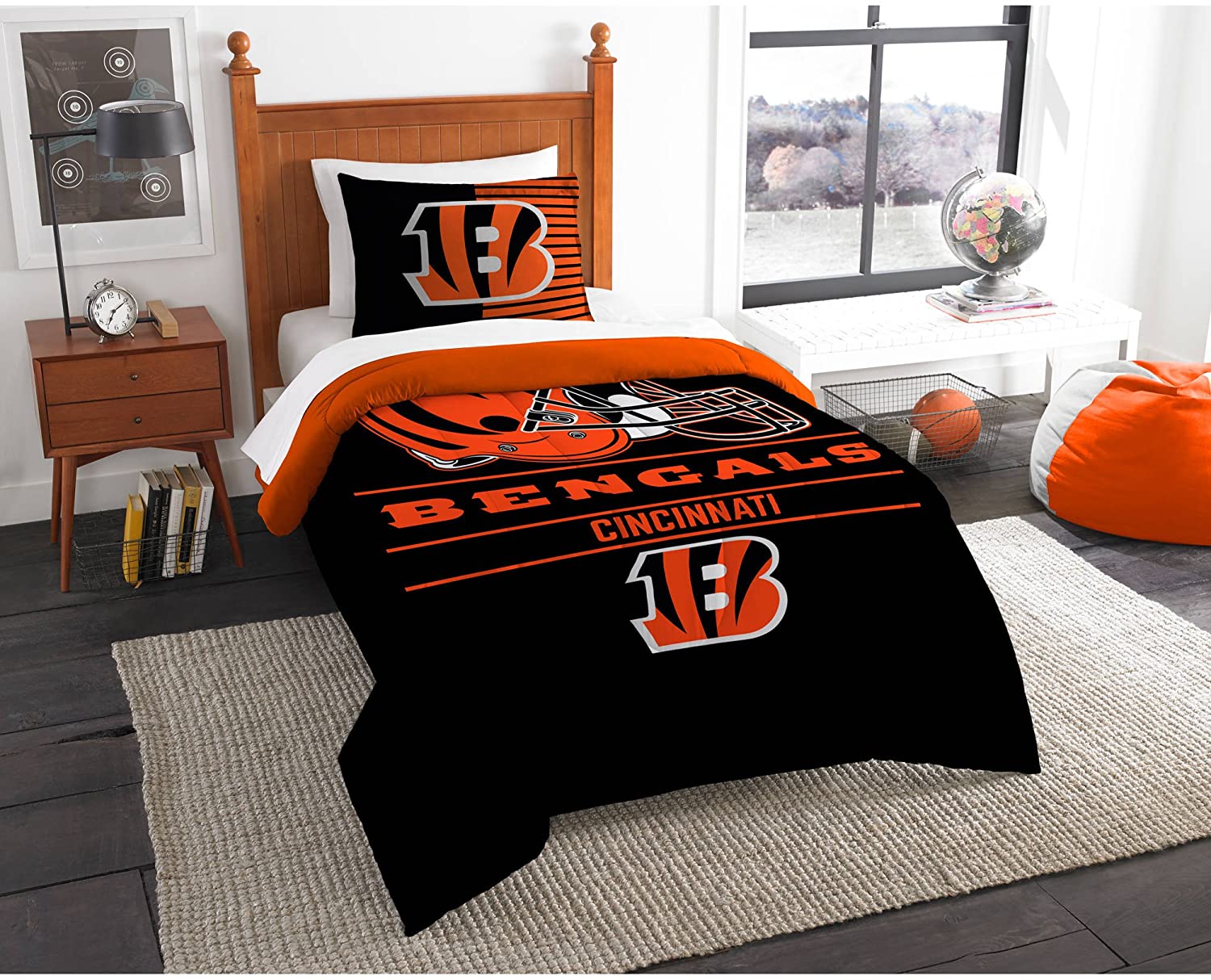 NFL Bengals Comforter Twin Set Black Orange Football Themed Bedding Sp –  Diamond Home