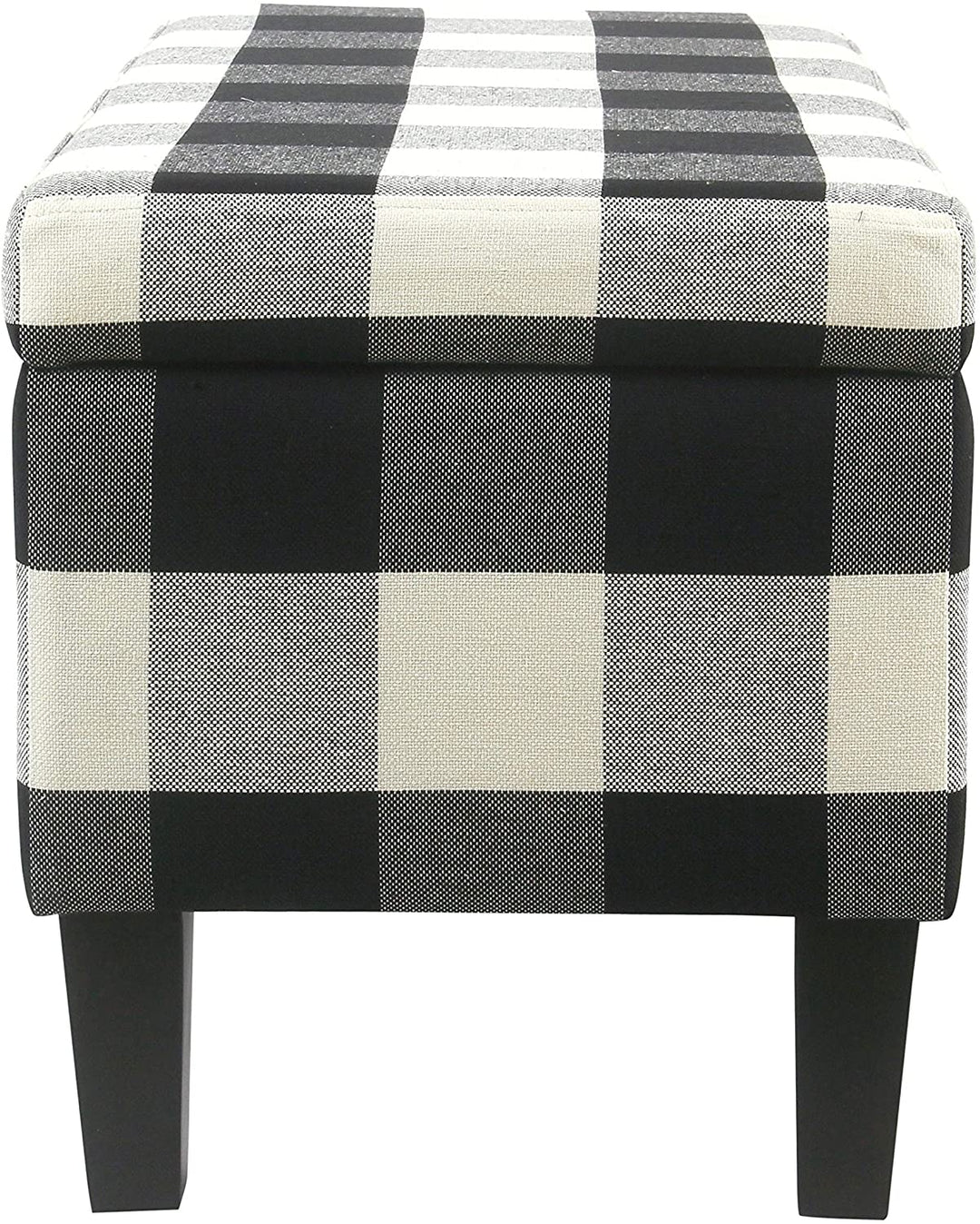 Large Decorative Storage Bench Black Plaid Mid Century Modern Pattern Fabric - Diamond Home USA