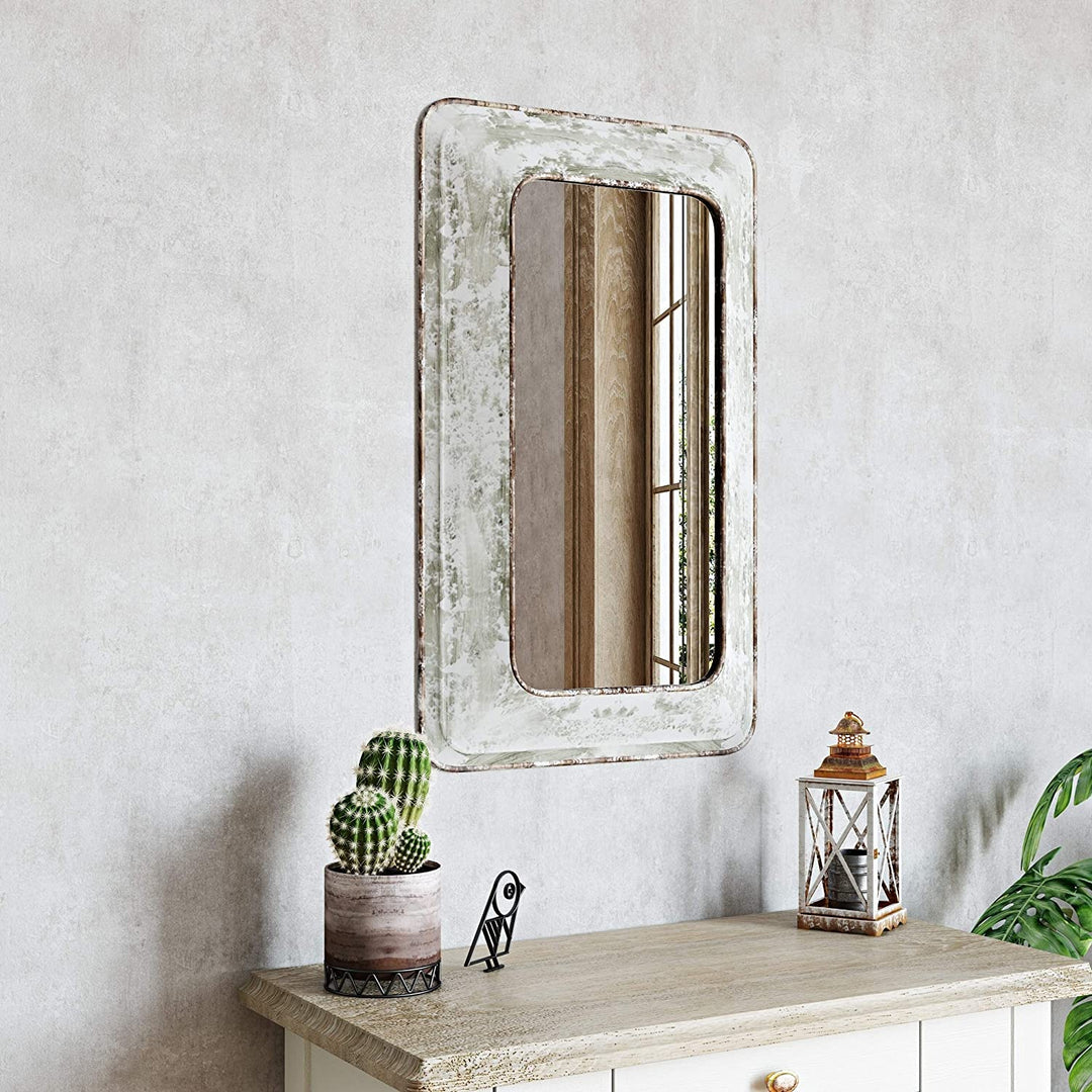 Farmhouse Wall Mirror N/ White Industrial