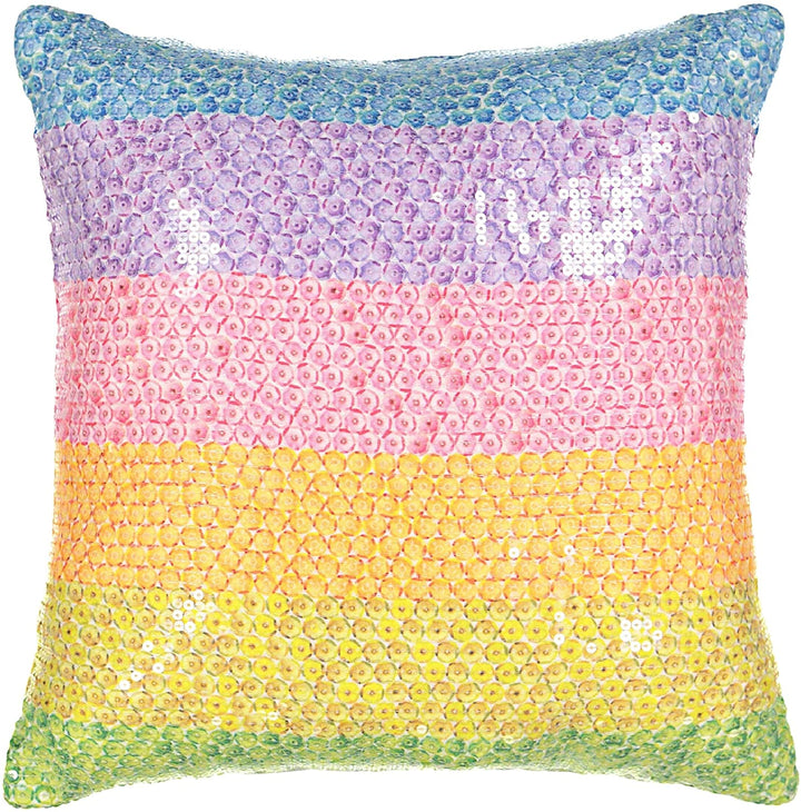 Spree Over Rainbow Sequin Decorative Pillow Blue Pink Yellow