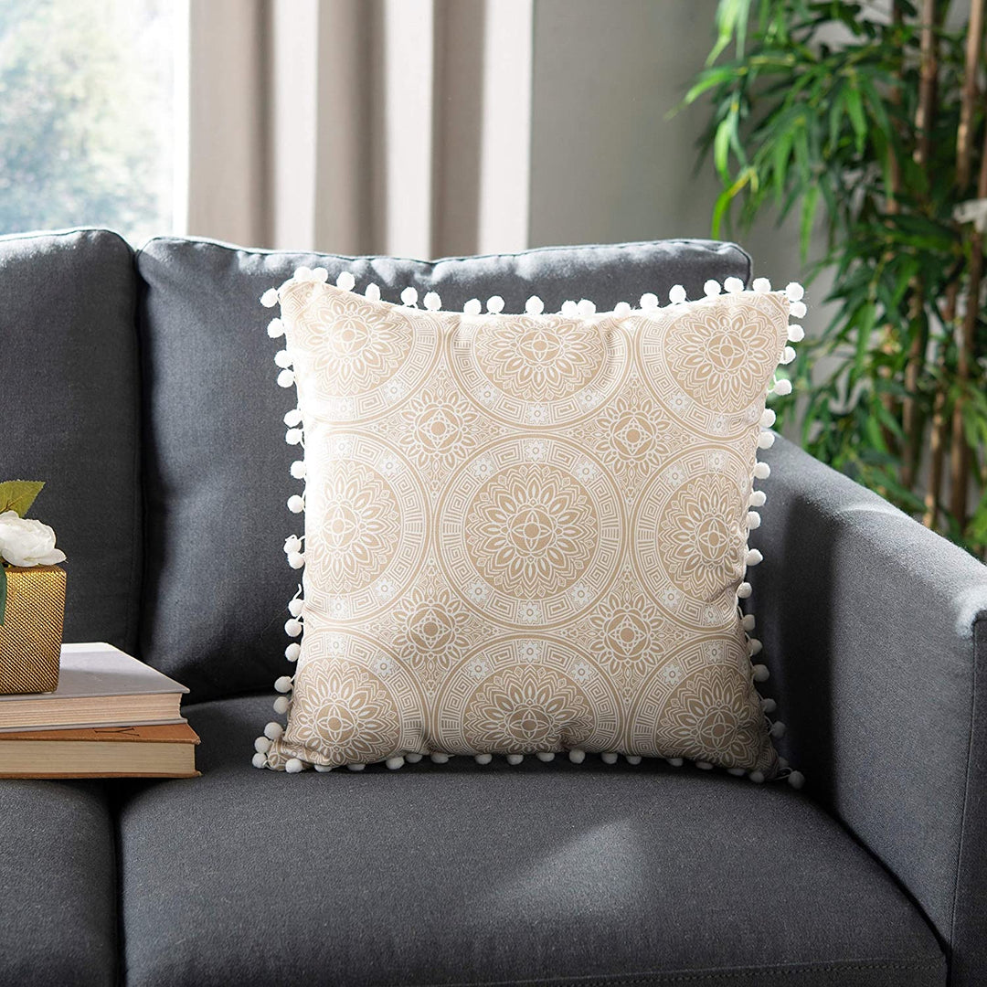 Decorative Pillow Beige Textured Bohemian Eclectic Modern Contemporary Transitional Polyester One Removable Cover - Diamond Home USA