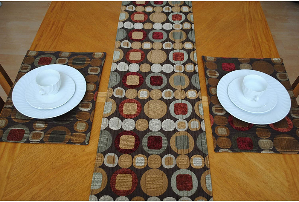 Metro Spice Placemat (Set 4) Brown Design Geometric Solid Modern Contemporary Polyester - Diamond Home USA