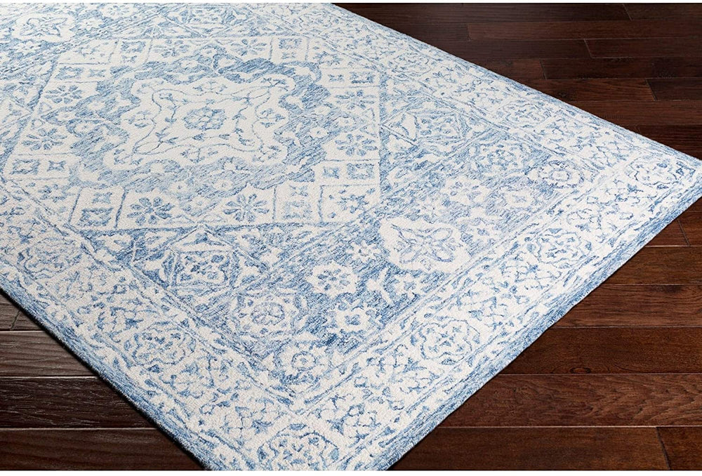 Hand Hooked Wool Accent Rug 2' X 3' Blue Oriental Shabby Chic Rectangle Latex Free - Diamond Home USA