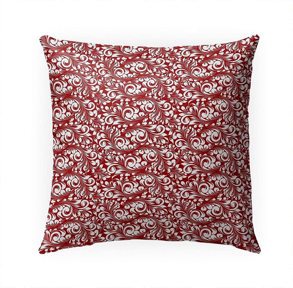 Red Indoor|Outdoor Pillow by 18x18 Red Floral Modern Contemporary Polyester Removable Cover