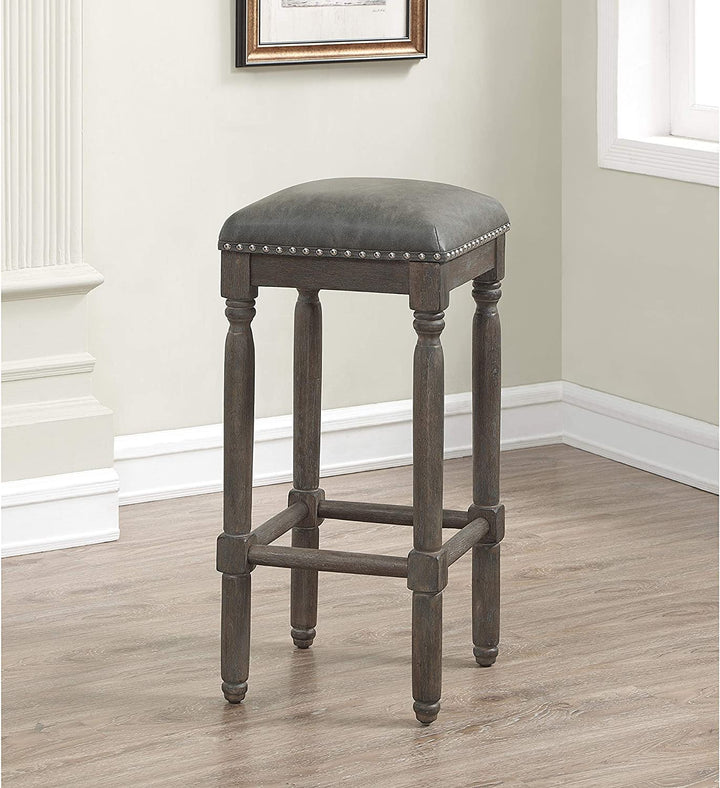 26 inch Dark Grey Leather Upholstery Counter Stool