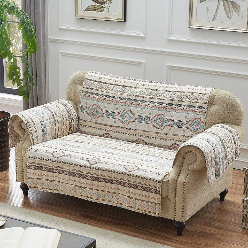 Tan Loveseat Protector Neutral Geometric Southwestern Stripe Polyester Fabric Protection