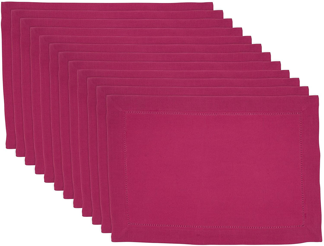 MISC Classic Hemstitch Border Placemat (Set 12) Pink Oblong Polyester