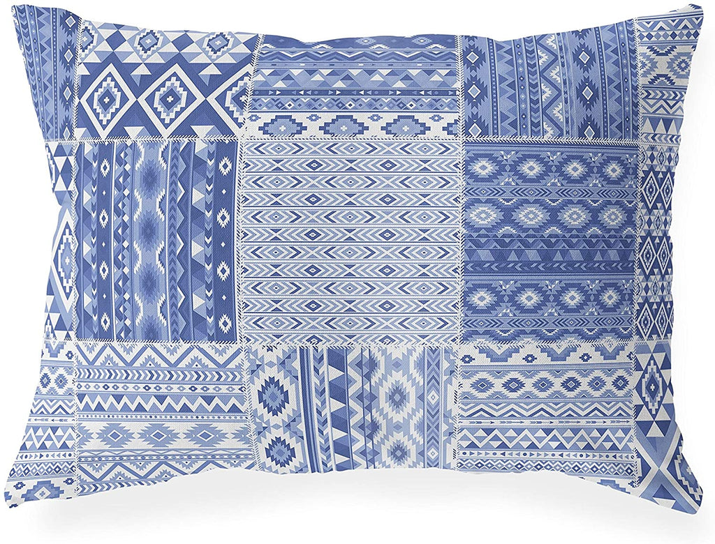 UKN Patchwork Blue Lumbar Pillow Blue Geometric Southwestern Polyester Single Removable Cover