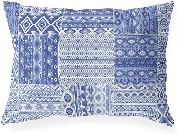 UKN Patchwork Blue Lumbar Pillow Blue Geometric Southwestern Polyester Single Removable Cover