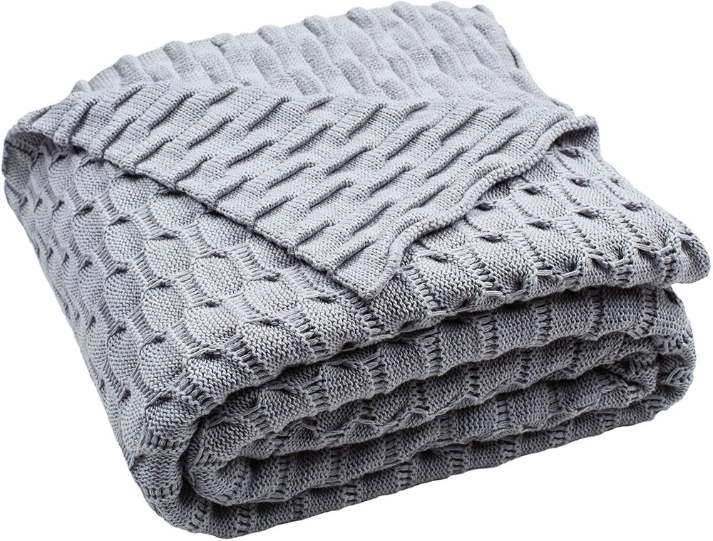 Knit Throw Grey Textured Bohemian Eclectic Casual Cotton - Diamond Home USA