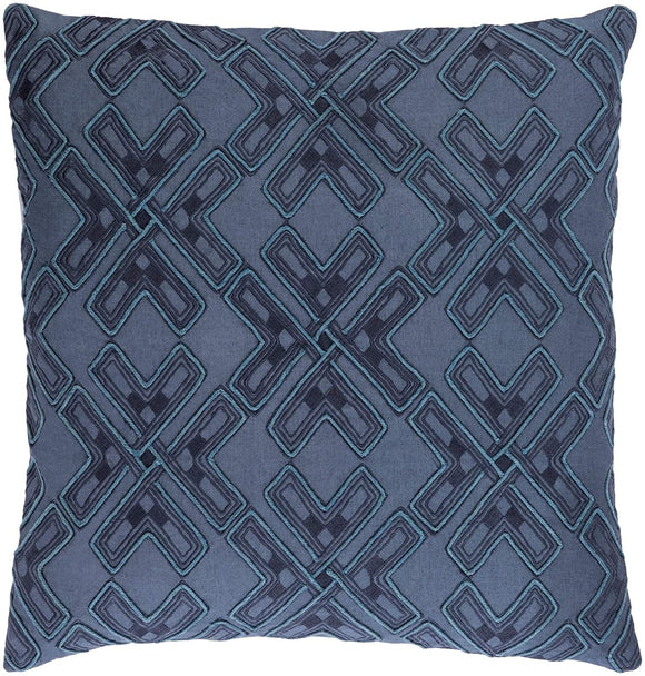 Navy 18 inch Throw Pillow Cover Blue Motif Modern Contemporary Cotton Linen One Removable