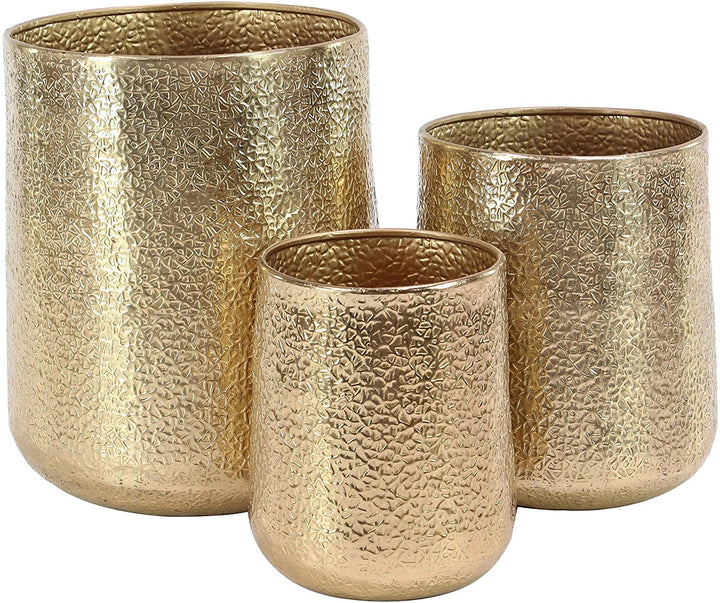 Set 3 Modern 12 16 20 Inch Round Gold Planters Contemporary - Diamond Home USA