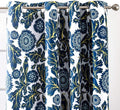 Floral Bird Thermal Lined Blackout Curtain Panel Pair 52 X 84 Navy Modern Contemporary Traditional Polyester