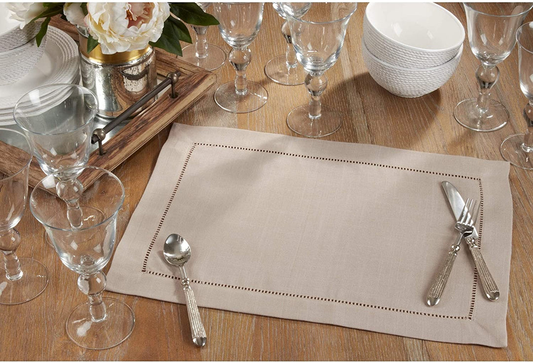 Classic Hemstitch Border Placemat (Set 12) Brown Oblong