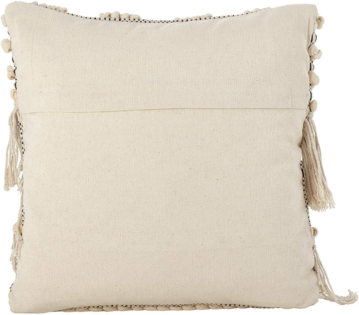 Moroccan Wedding Blanket Fringe Cotton Down Filled Throw Pillow Off/White Abstract Bohemian Eclectic Farmhouse Modern Contemporary Single