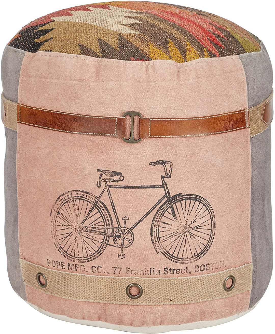 Round Boho Pouf Screenprinted Bicycle 17" X 19" 17 19round