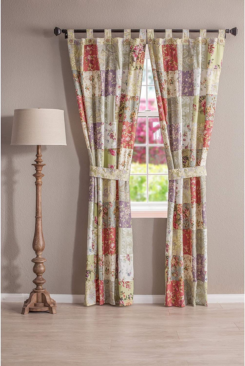 Blooming Prairie Patchwork Tab top Curtain Panel Pair 42 X