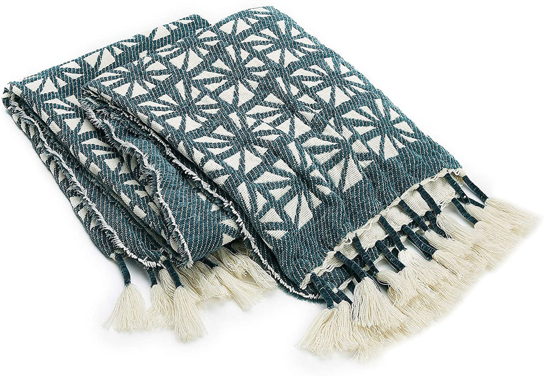 Throw Green Geometric Bohemian Eclectic Cotton