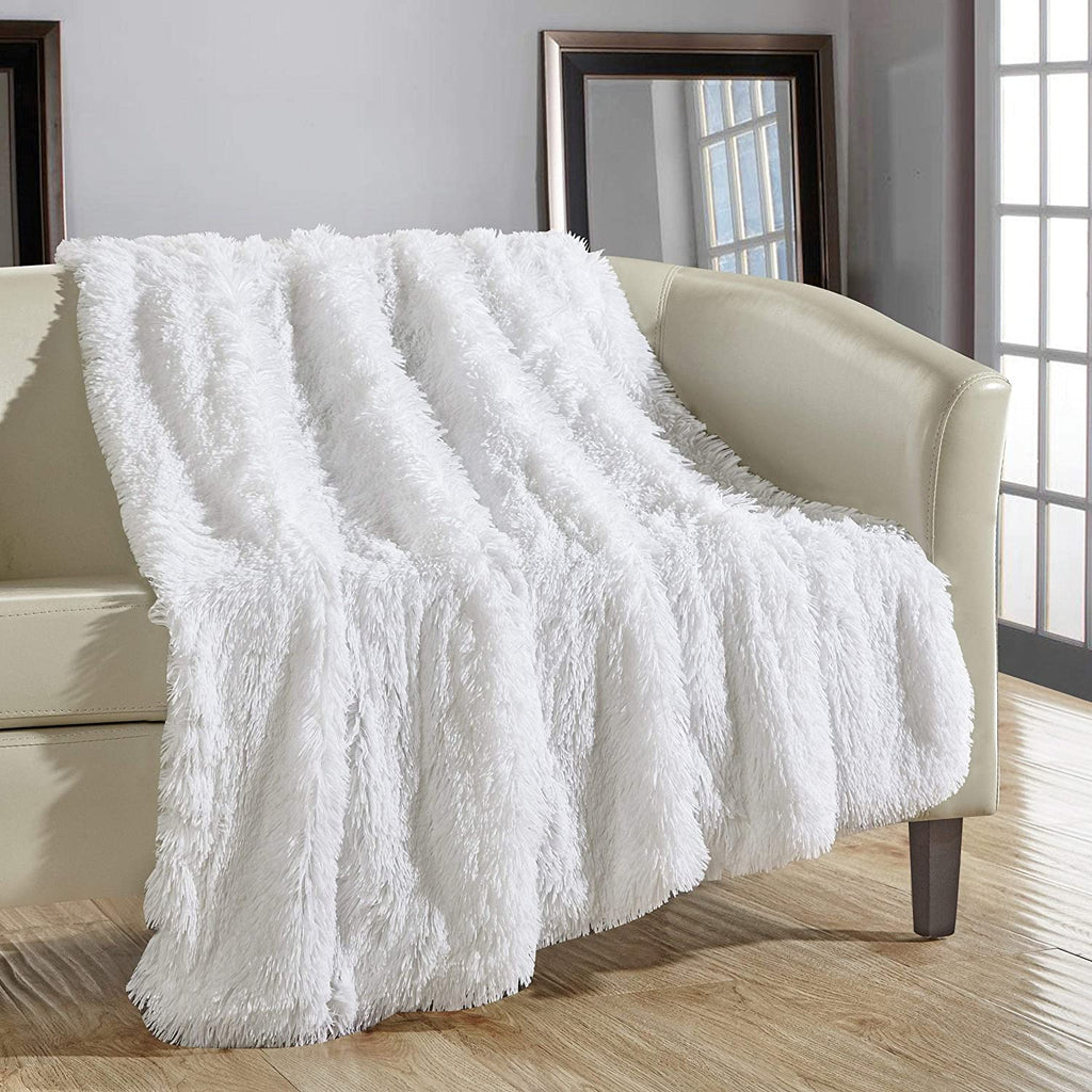 Fur White Throw Blanket Solid Color Glam