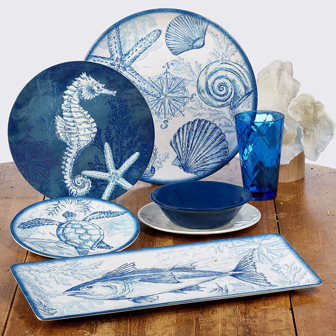 MISC Oceanic 3 Piece Melamine Hostess Set Blue Plastic 3 Piece Dishwasher Safe