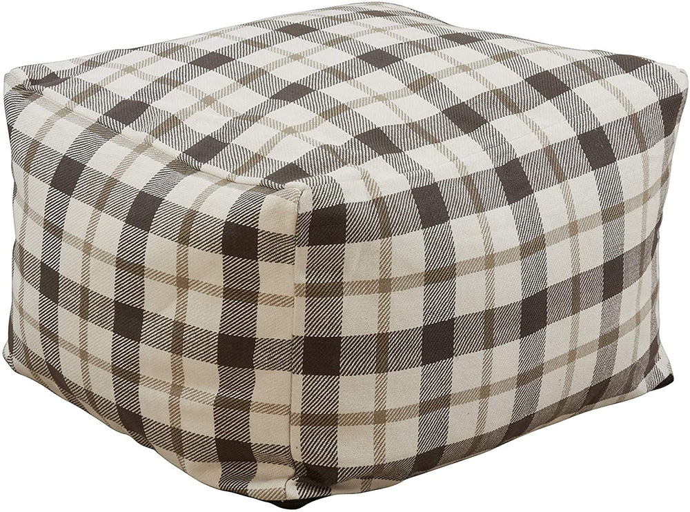 Floor Pouf Plaid Design Grey Cabin Lodge Cotton Removable Cover - Diamond Home USA