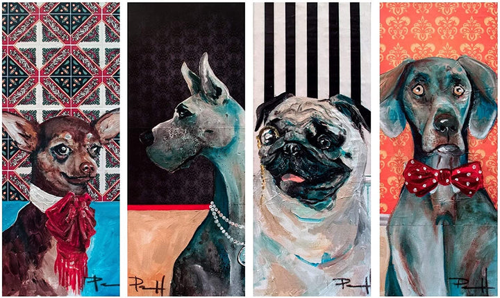 Fancy Dogs Wrapped Canvas Art Set 4 8x20x4