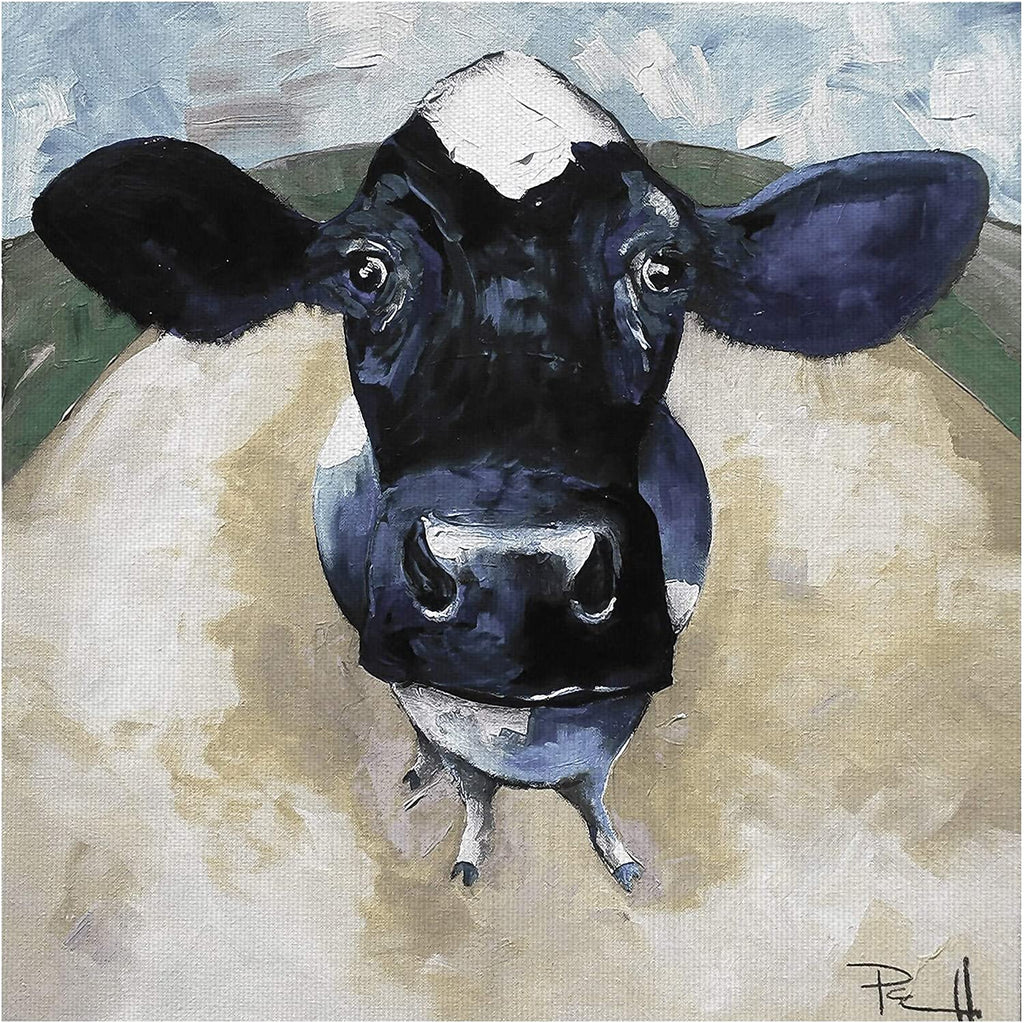 Cow Tale Light Wrapped Canvas Art Painting 20x20 Farmhouse Square