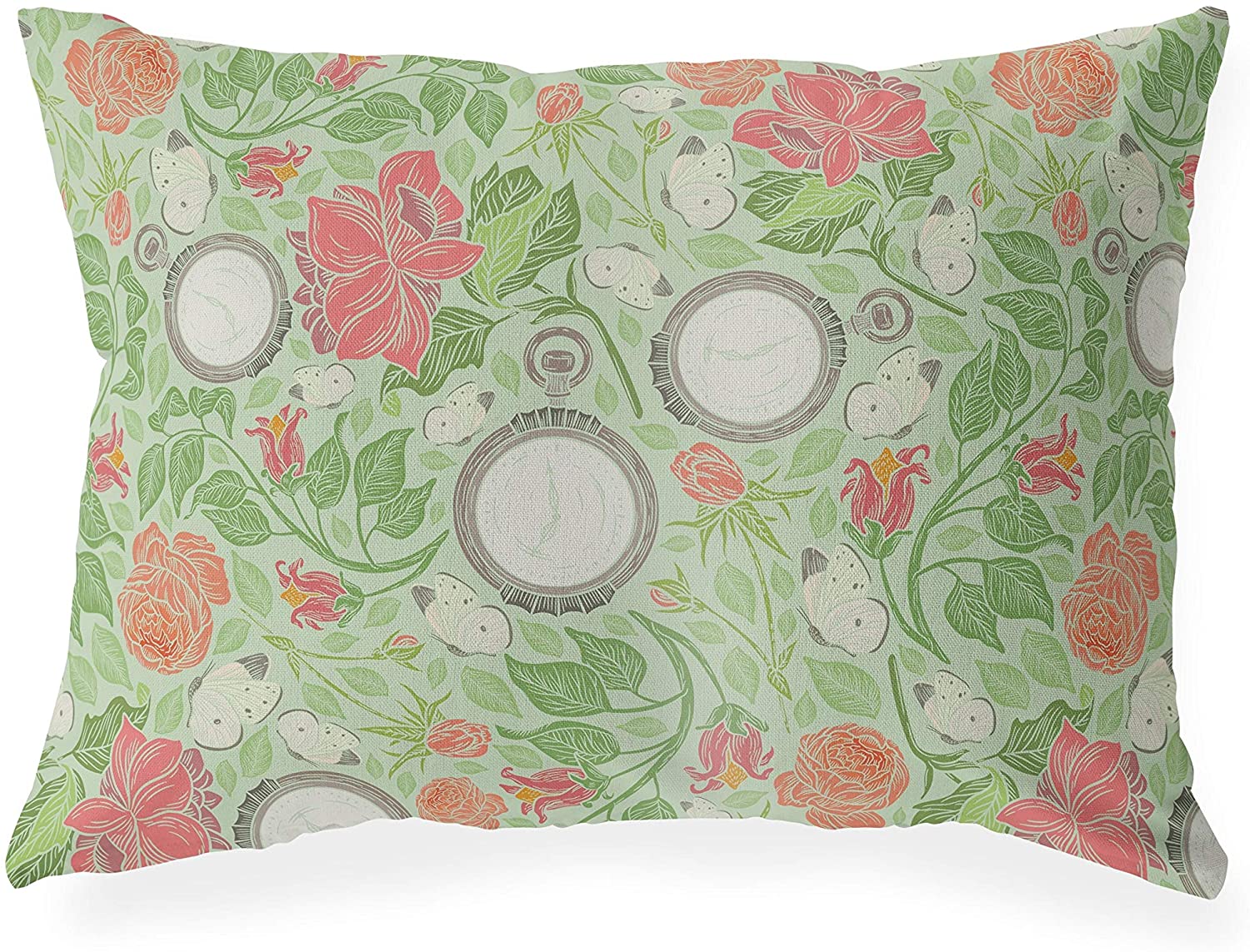 Light Green Indoor|Outdoor Lumbar Pillow 20x14 Green Floral Modern Contemporary Polyester Removable Cover