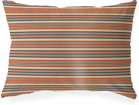 Stripes Indoor|Outdoor Lumbar Pillow by Designs 20x14 Red Striped Modern Contemporary Polyester Removable Cover