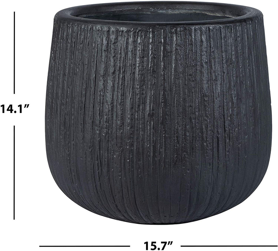 Outdoor Black Planter 15 7" W X L 14 1" H Modern Contemporary Round Concrete - Diamond Home USA