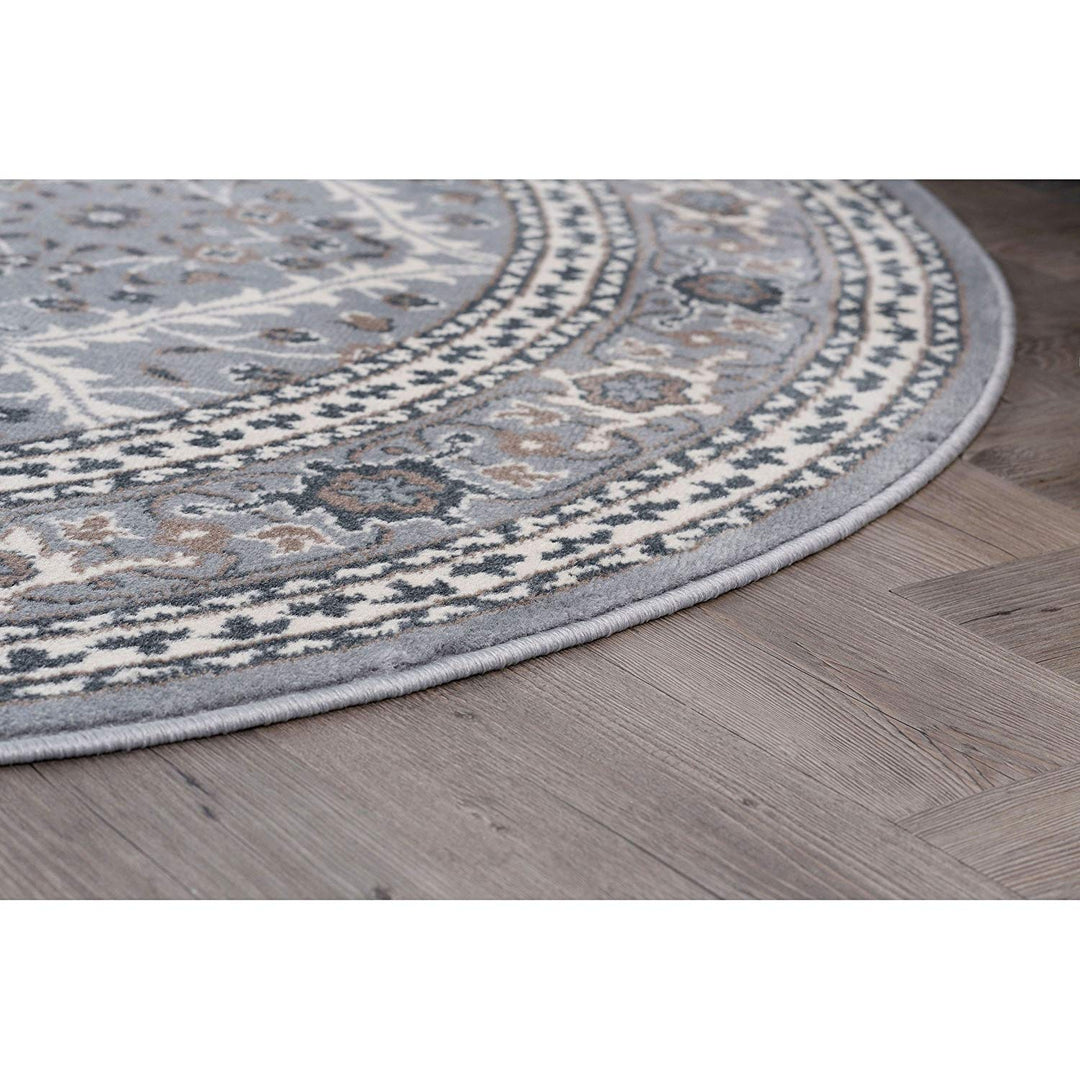 5'3 x 7'3 Grey White Oriental Theme Oval Rug Gray Floral Trellis Pattern Oblong Carpet Geometric Lattice Patterned Carpeting Medallion Flower Border