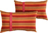Red Stripe Textured Indoor/Outdoor Lumbar Pillows Set 2 16 H X 26 W Solid Striped Modern Contemporary Traditional Transitional Polyester Fade