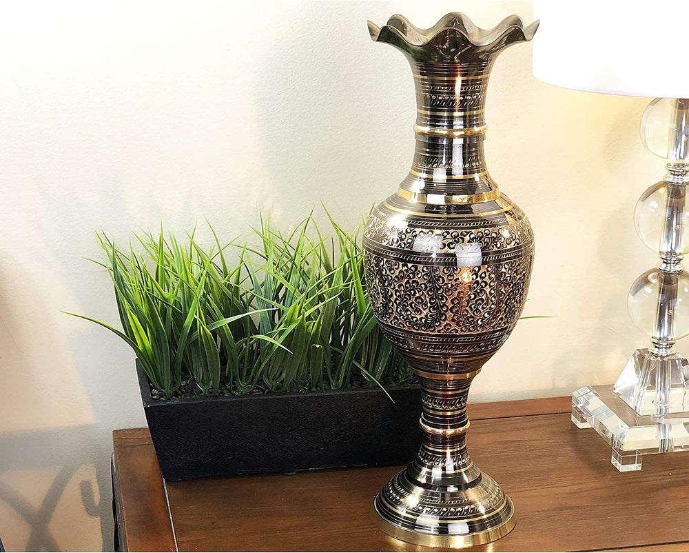 Brass Vintage Black/Gold Table Vase Gold Mid Century Modern Traditional Handcrafted - Diamond Home USA