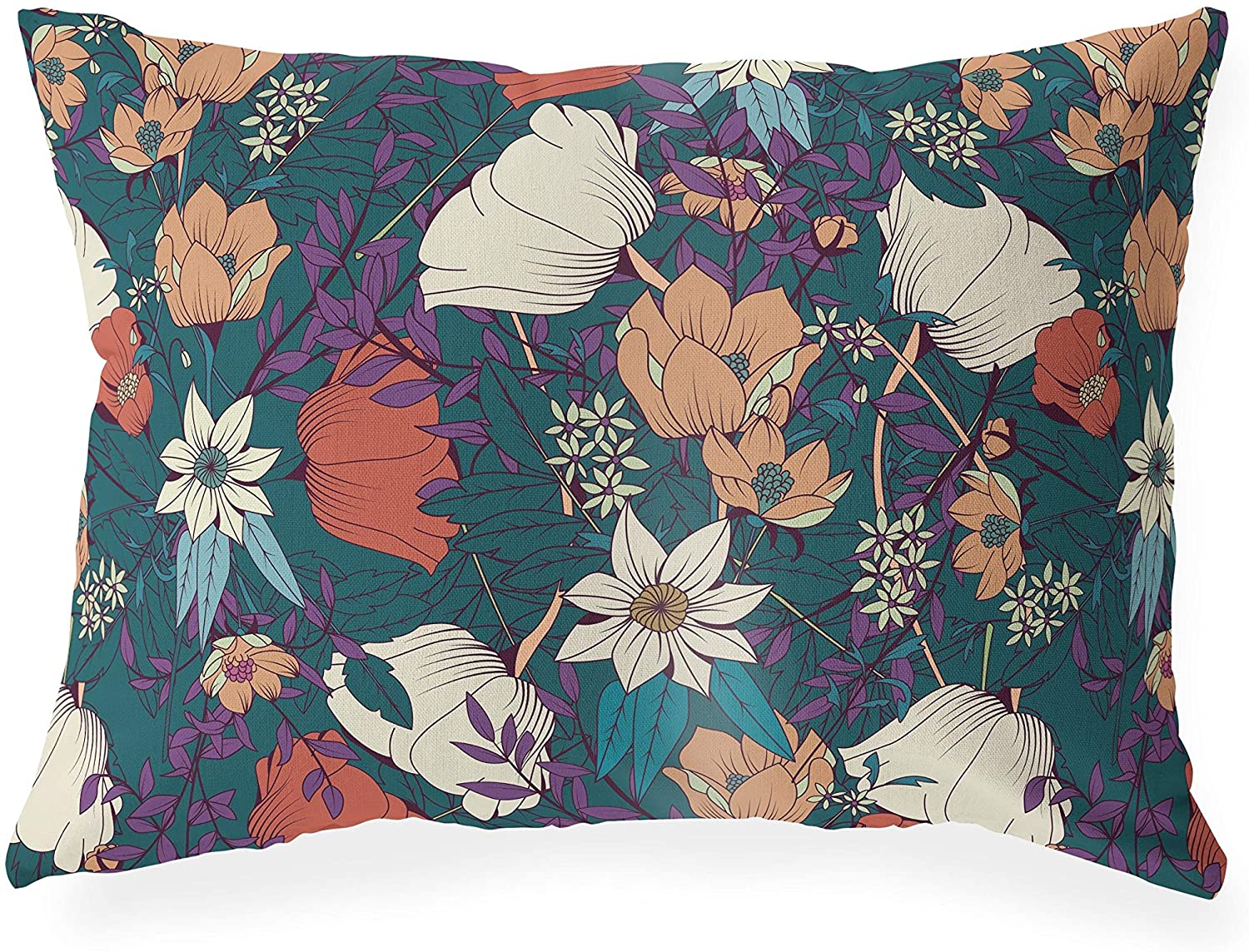 UKN Lumbar Pillow Green Floral Modern Contemporary Polyester Single Removable Cover
