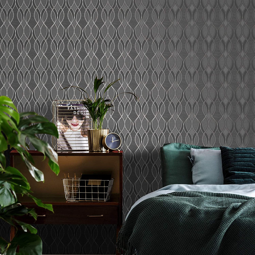 Ribbon Geo Grey Silver Wallpaper Geometric Modern Contemporary - Diamond Home USA