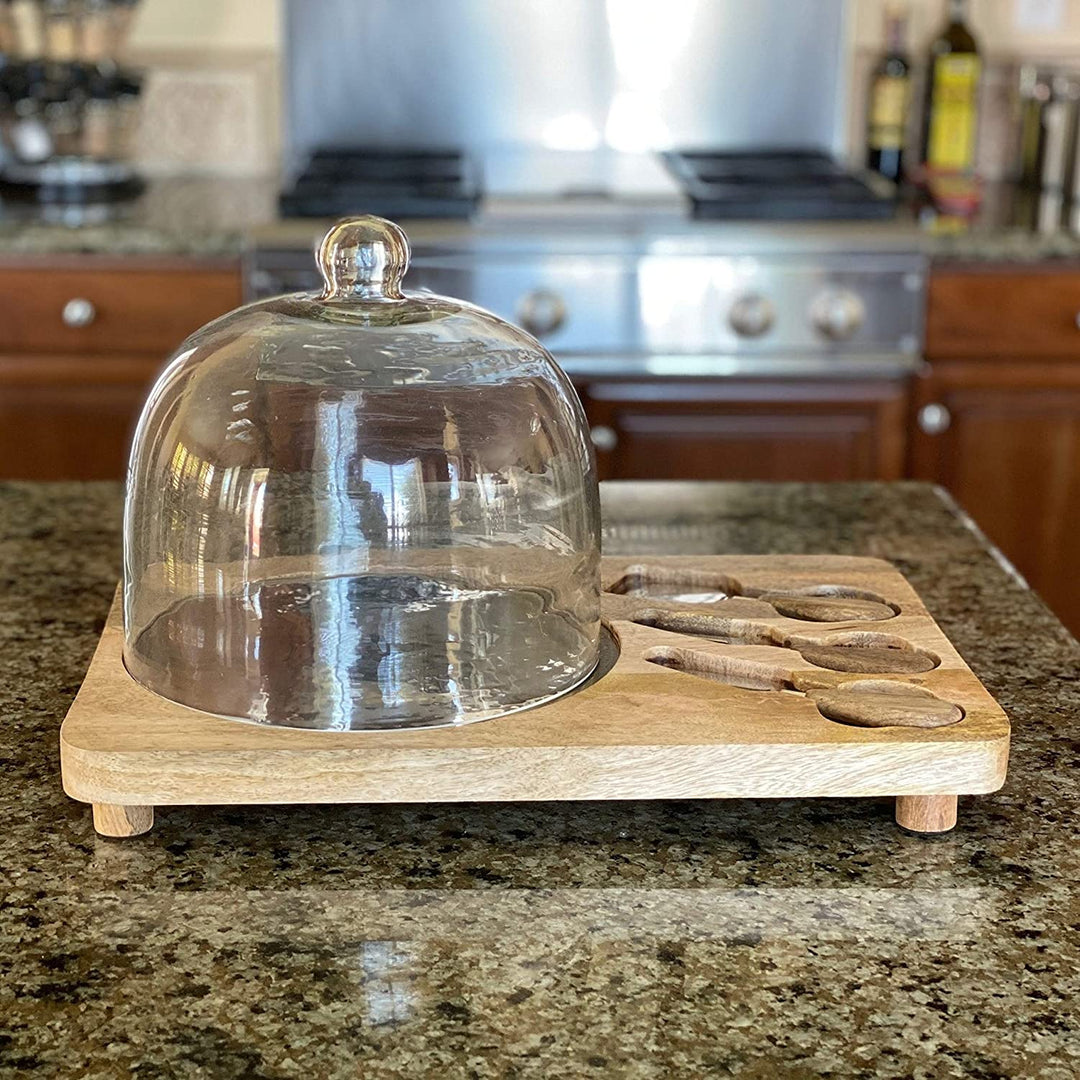 Natural Mango Cheese Board Set 3 Tools Brown Solid Casual