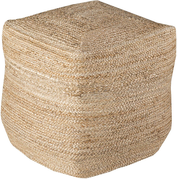 Medium Jute Ottoman Beige Farmhouse Braid Weave Textured Squared Pouf Natural Braided Sitting Area Cottage Cabin Living Room Durable Modern